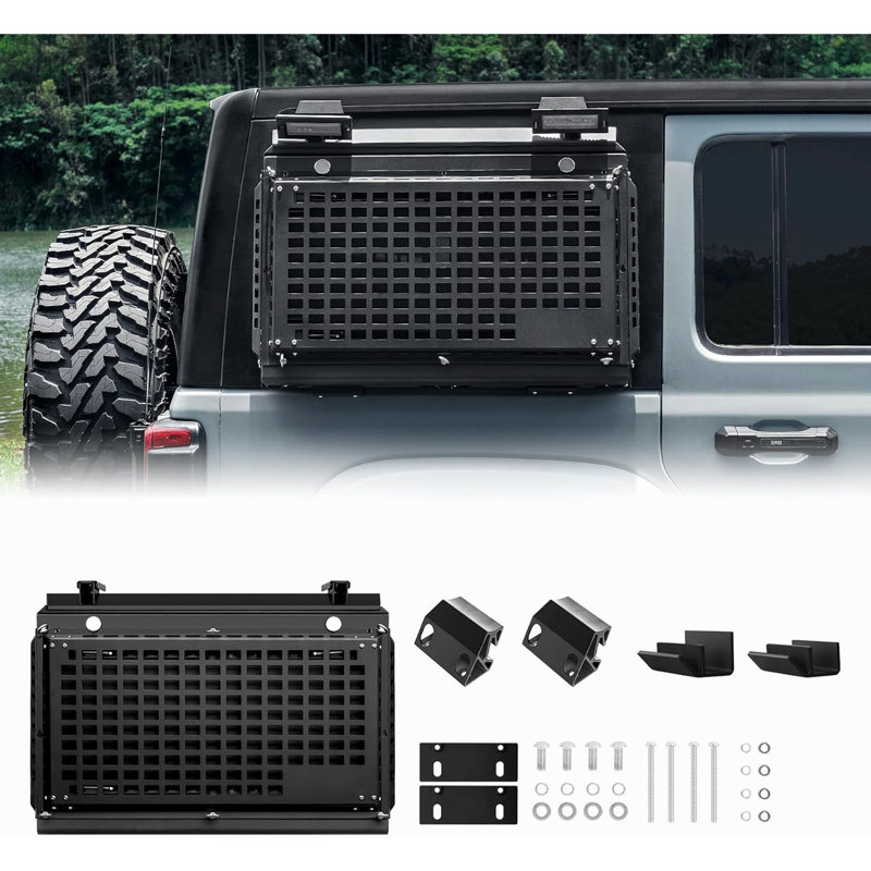Rear Side Window Storage Box,  Modular Storage MOLLE Panel for Tools MOLLE Accessories, Rear Window Storage Panel Kit Storage Box with Lock Fits for Jeep Wrangler JL 2018-2024