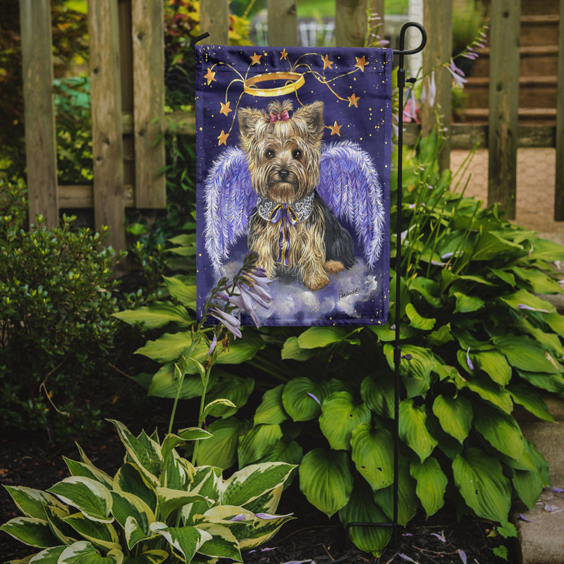 Drapeau de jardin en forme d'ange de Noël à 2 côtés Iaeger, Yorkshire terrier mauve