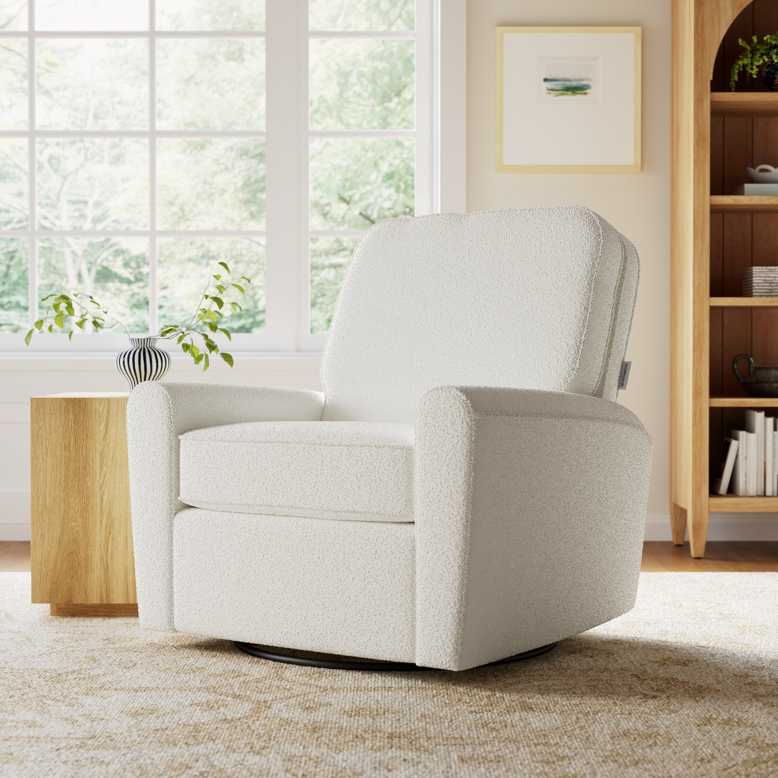 Amalfi Swivel Power Reclining Rocking Chair Glider with Dual USB Charging , Ivory Boucle