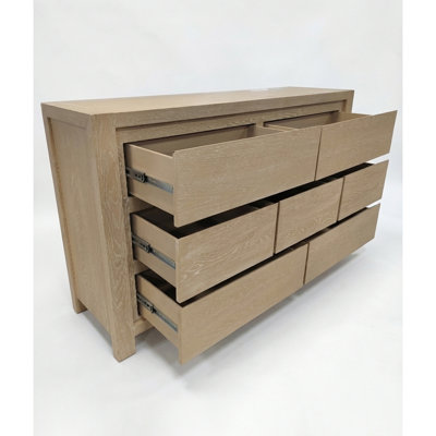 Commode 7 tiroirs en chêne clair avec panneau moderne