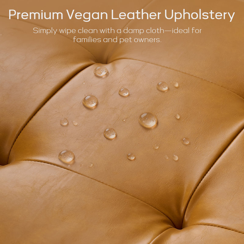 Faux Leather Ottoman Bench With Tufted Seat, Padded Upholstered Bench For Bedroom, Entryway, Dining Room, Brown