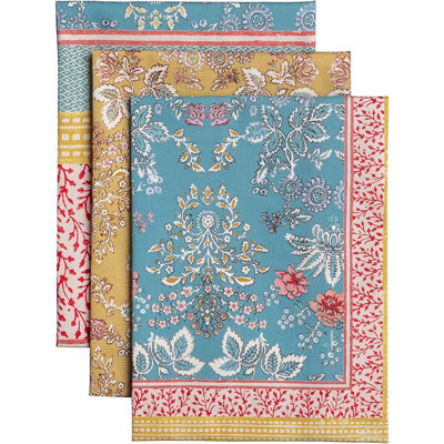 3-Pack 100% Cotton Kitchen Towels – Absorbent Tea Dish Towels with Hanging Loop, Decorative Reusable Towels for Home & Dining