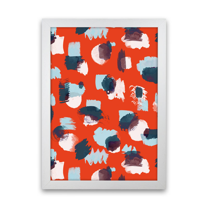Abstract Stains Coral - Print, 88cm H x 64cm W x 3cm D, White Framed