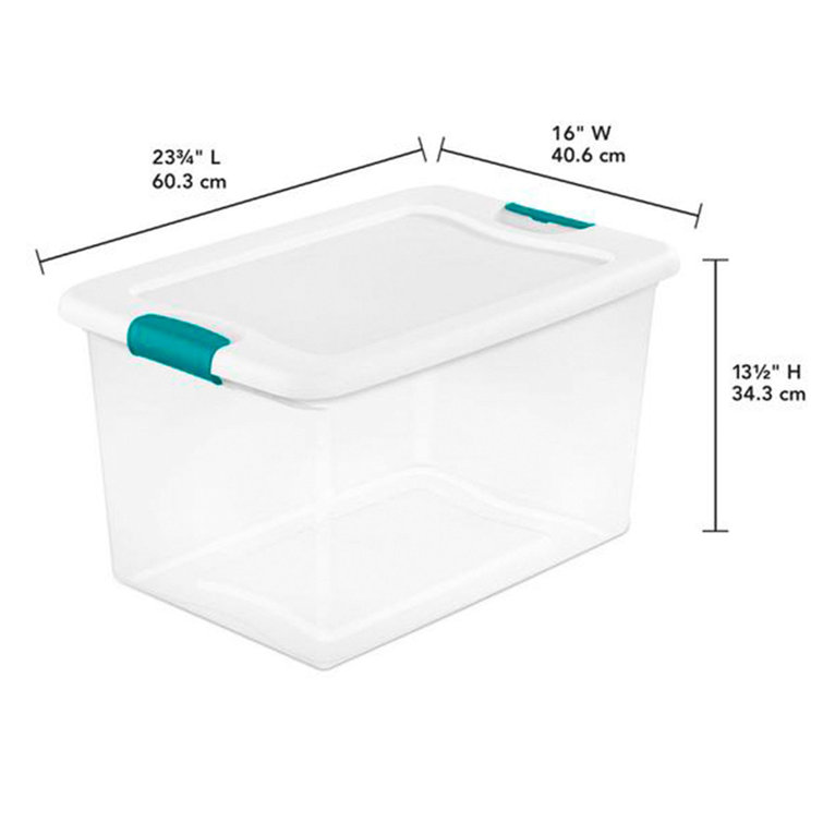 Sterilite Latching Plastic Storage Box with Blue Latches, 64 qt, Clear - 12 pack