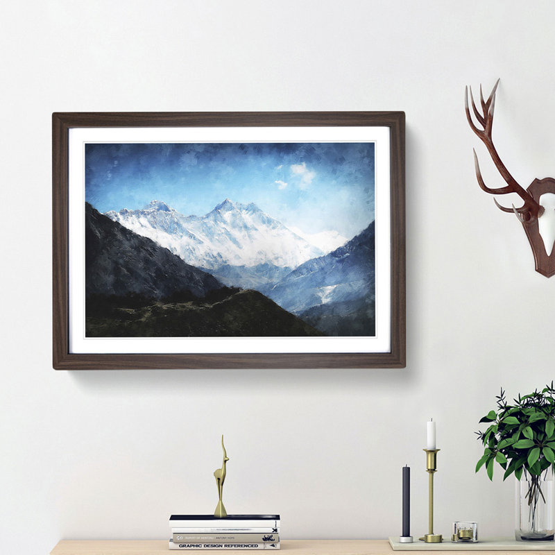 Mount Everest in Tibet and Nepal - Picture Frame Graphic Art Print, 24cm H x 33cm W x 2cm D, Walnut Framed