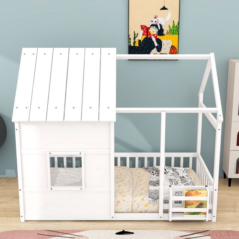 Lit simple en bois avec cadre de toit, Blanc