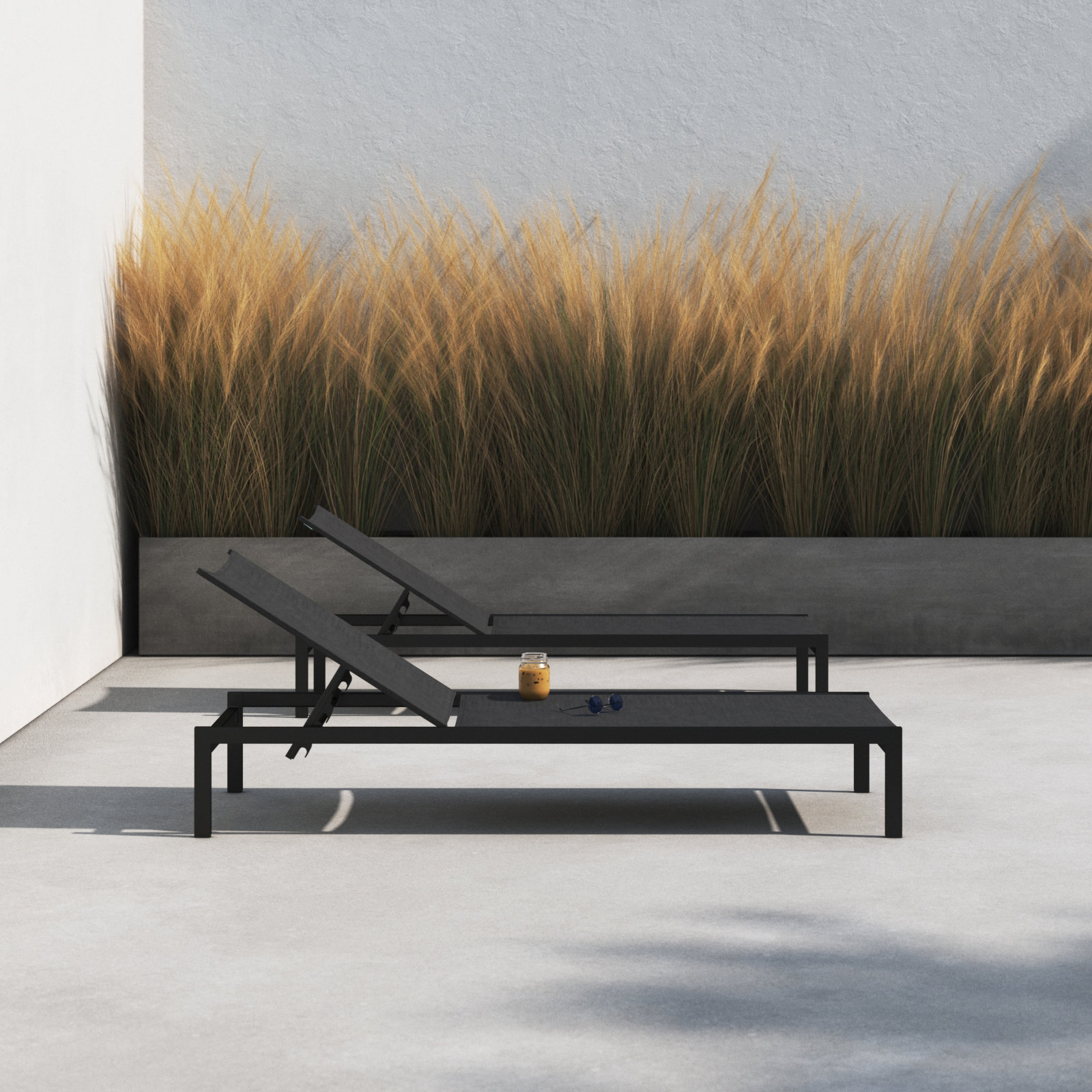 Evi 29 " Patio Chaise Lounge, Black/Black