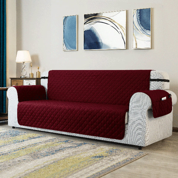 Reversible Non-Slip Box Cushion Sofa Slipcover Symple Stuff Size: 63 H x 78 W x 22 D, Fabric: Wine
