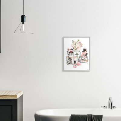 Fashion Cosmetic Brushes in Glam Jars Gray Farmhouse Rustic Oversized Framed Giclee Texturized Art by Ziwei Li