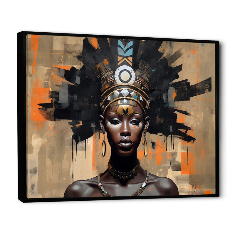 Tribal Queen contemporain africain, Cadre flottant noir, H 34 po x l 44 po