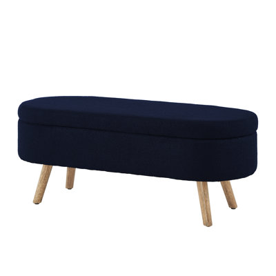 Luxury Oval Boucle Storage Ottoman Bench With Wood Legs, 350Lb Weight Capacity, And Safety Hinge For Living Room, Bedroom, Entryway