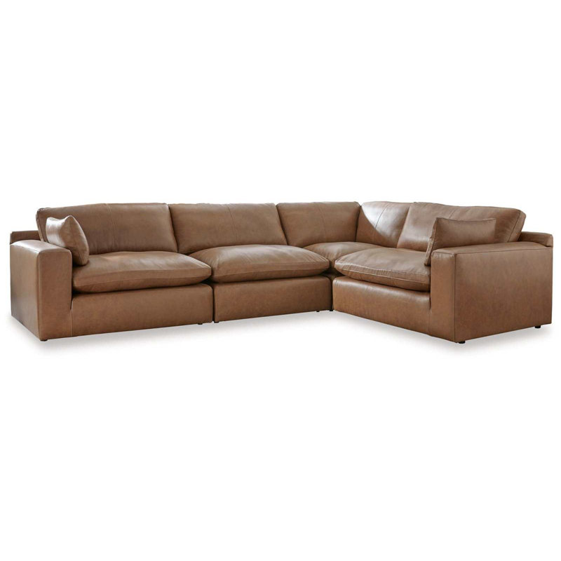 Emilia Caramel Leather Modular Sectional, 36" H x 130" W x 90" D