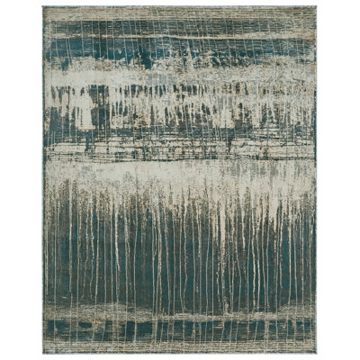 Strato Ocean Tides Abstract Teal/Beige Area Rug
