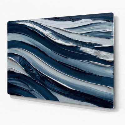 Art mural horizontal à rayures horizontales bleu foncé et gris clair