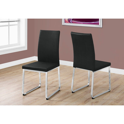 Chaise de salle à manger, ensemble de 2, d'appoint, rembourré, cuisine, aspect cuir de salle à manger, métal chromé, contemporain, moderne