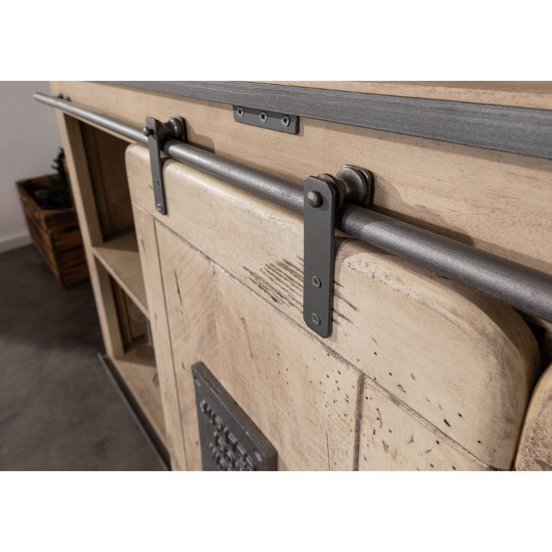 Railway 150cm Solid Wood Sideboard, Whitewash Lacquered
