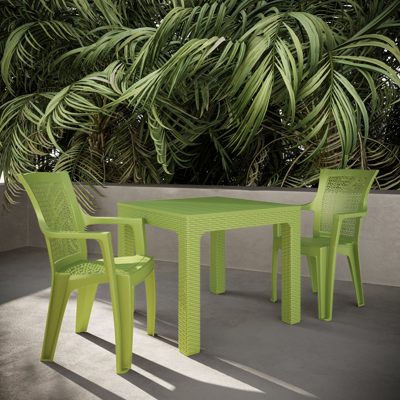 Ensemble bistro 3 pièces avec chaises Mira et table Solora, vert, Brun