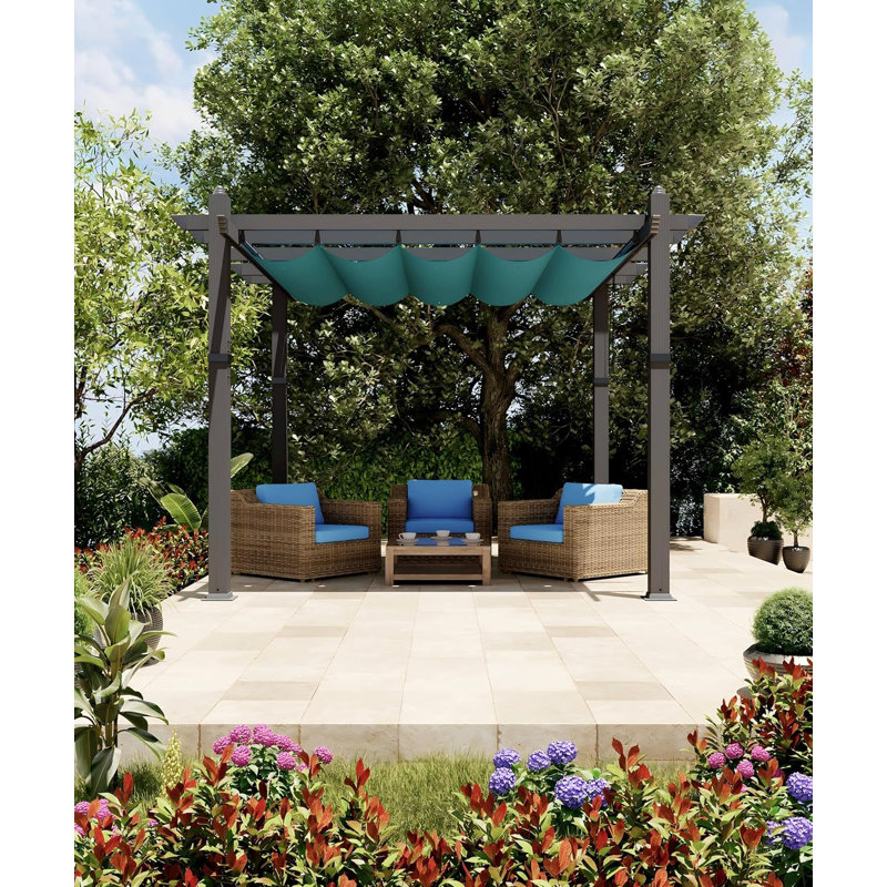 Modern Aluminum Pergola, Outdoor Pergola with Adjustable Canopy, Stable 4-Sided Base, Aluminum Gazebos for Backyard