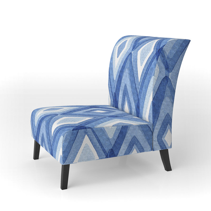 Blue And White Geometric - Upholstered Patterned Accent Slipper Chair