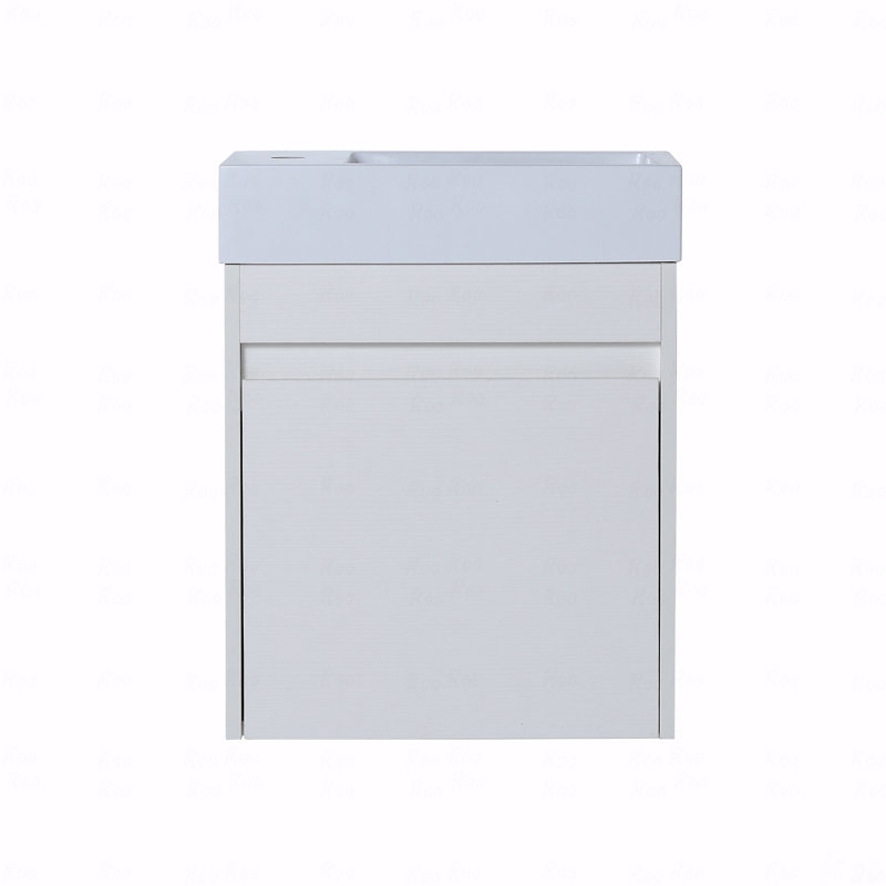 Meuble-lavabo flottant mural avec lavabo en résine blanche et porte d'armoire à fermeture en douceur, Blanc