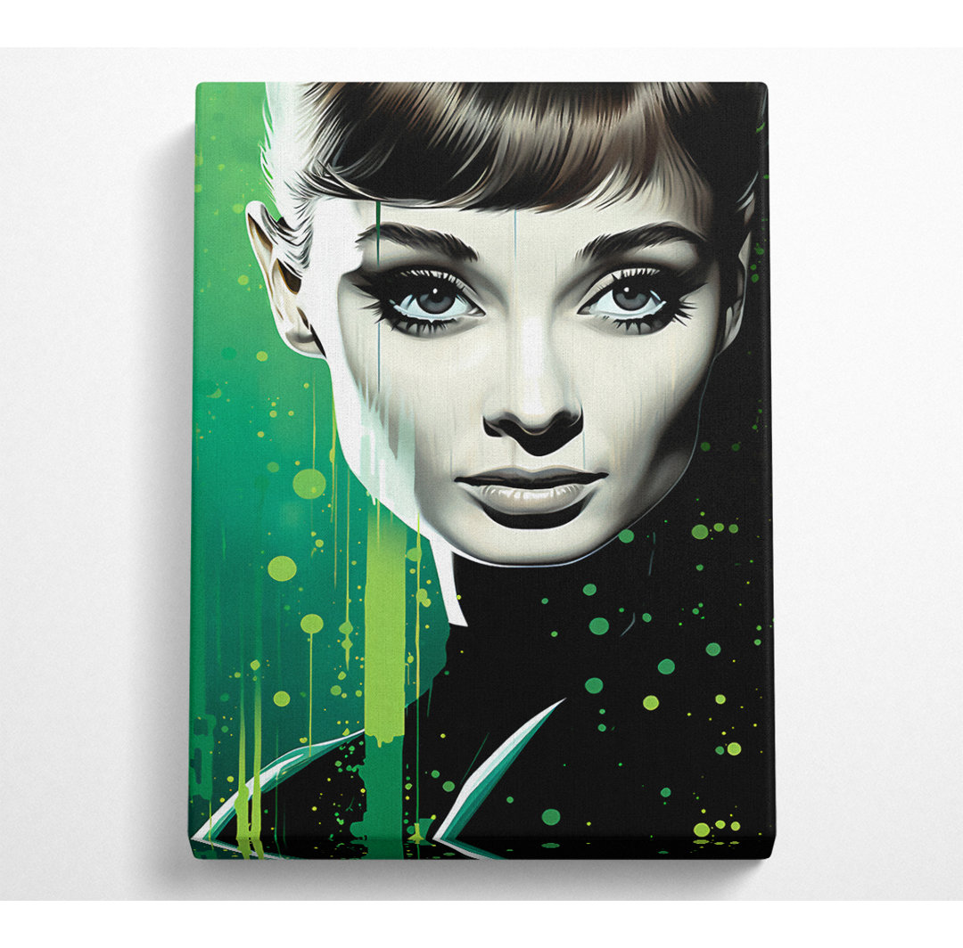 Audrey Hepburn Green Paint Splodge - Leinwanddrucke