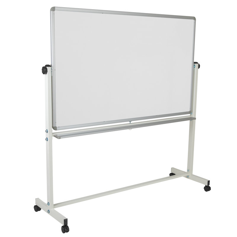 Tableau blanc mobile à double face avec plumier Hendrick, l 64,75 po x l 64,25 po, Blanc