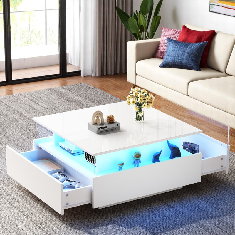 Charvez Pedestal Coffee Table with Storage, White