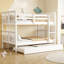 Lit superposé double au dessus d'un lit double avec gigogne simple et échelle Roomfitter, structure en bois massif, blanc