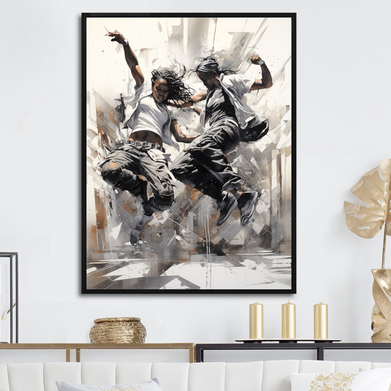 «Black and White Hip Hop Dance III», reproduction sur toile, Cadre flottant noir, H 44 po x l 34 po x P 1,5 po