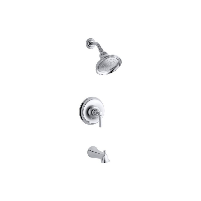 Bancroft Rite-Temp Bath and Shower Trim with Metal Lever Handle, NPT Spout and 2.5 Gpm Showerhead, Polished Chrome