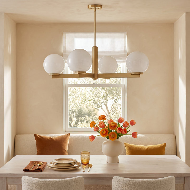 Claudette 4-Light Chandelier in Natural Brass, Natural Brass