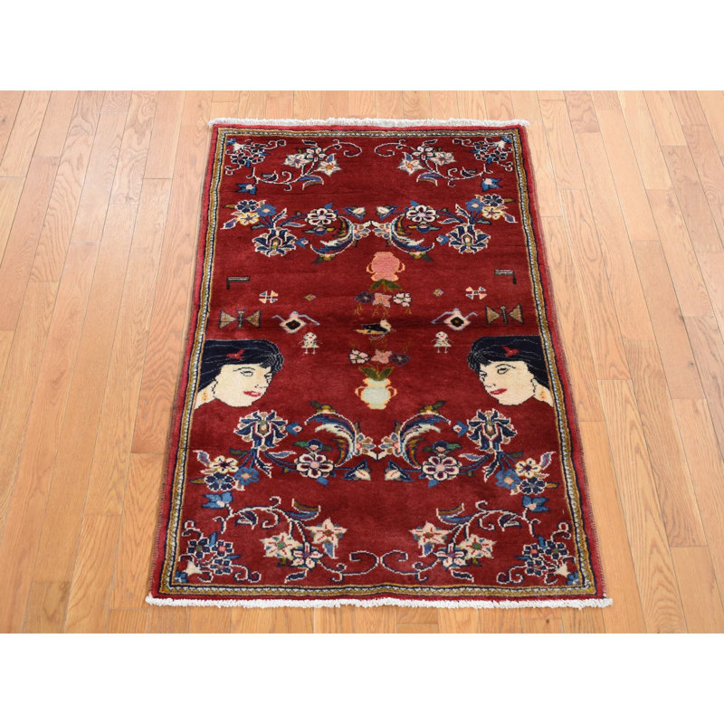 Tapis rouge en laine 3 pi x 4 pi 9 po Unia One-of-a-Kind Unia