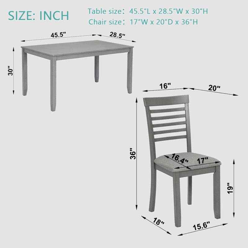 Ensemble de salle à manger rectangulaire L 28,5 po x l 45,5 po Mathena, Gris, Gris
