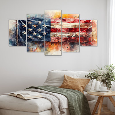 Usa Flag Of Civil War - USA Wall Art - Traditional Wall Art For Living Room 5 Piece