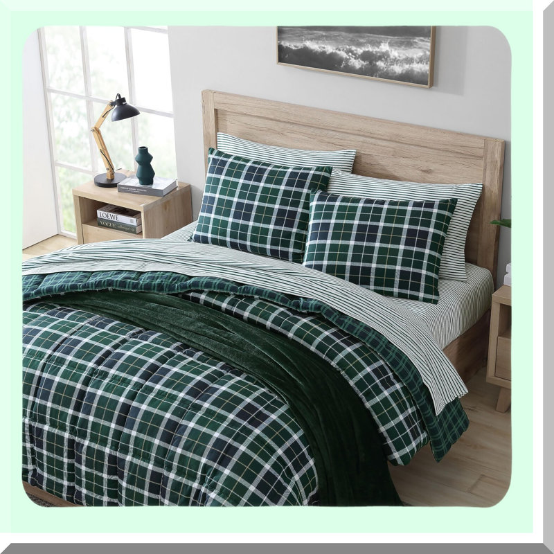 Navy Plaid Comforter Set - Soft Reversible Microfiber Bedding with Matching Shams for All Seasons - Northsail Home Decor