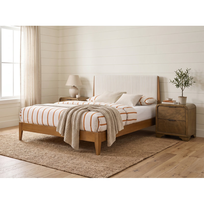 Locke Modern Craft Solid Wood 3 Pieces Fully Assemble Bedroom Set, Amber Walnut/Antique Oak