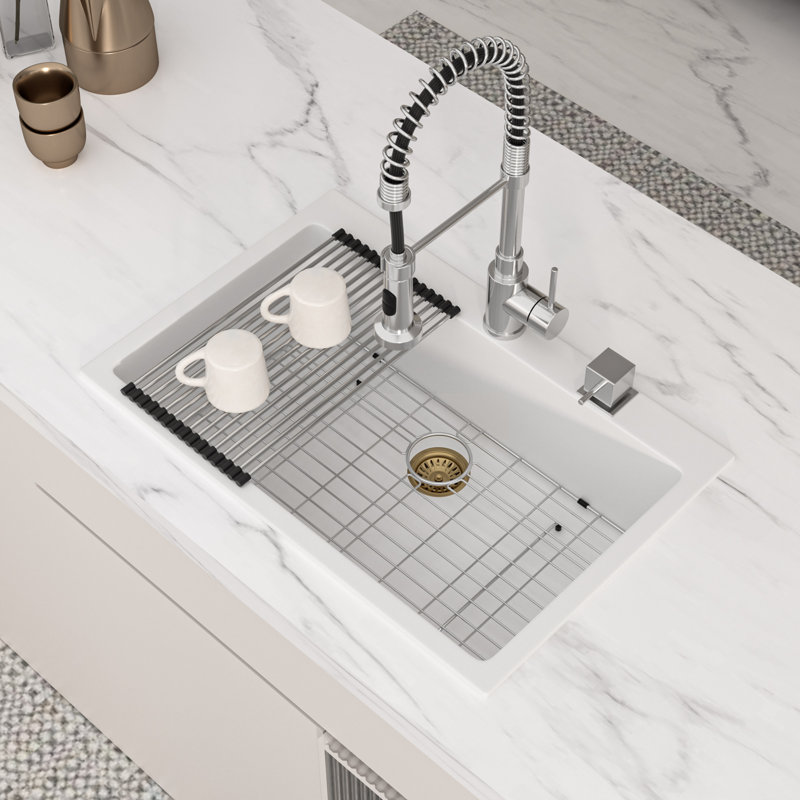 Évier de cuisine 33 po à cuve simple en quartz encastré