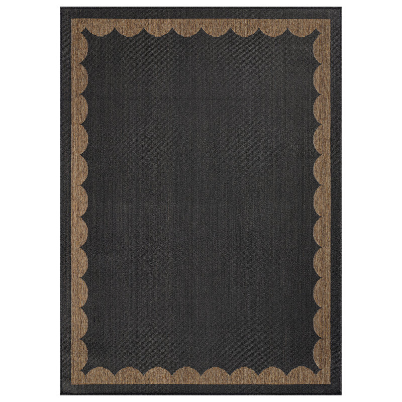 Tapis tissé à plat en jute gris foncé / naturel à bordure festonnée, Gris foncé, Rectangle 5 pi x 7 pi