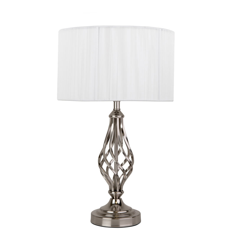 Alaizah 49cm Table Lamp Classic Barleytwist Metal with Ivory String Wrapped Shade, Satin Silver
