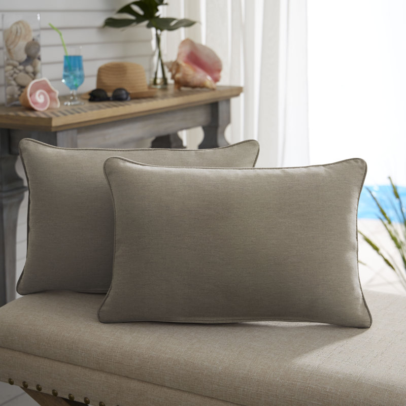 Outdoor Reversible Throw Pillow, 14" x 24", Taupe