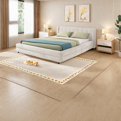 Grand lit tapissier moderne avec tissu chenille et rangement