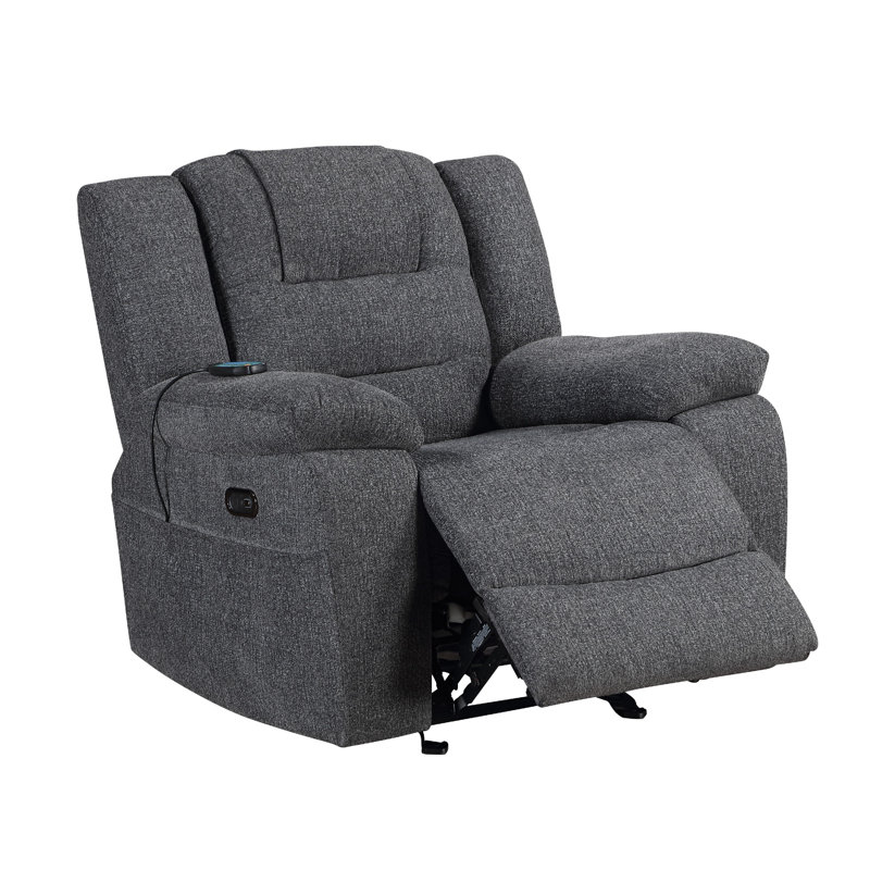 Reno Power Glider Recliner Chair With Heat And Massage, Dark Gray Polyester
