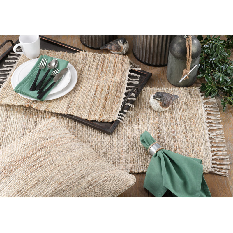 Natural Jute Chindi Braided Rectangle Placemat Set