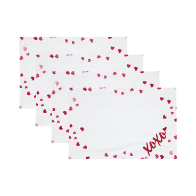 XOXO Heart Scatter Placemats (Set of 4) – Embroidered Script with Printed Heart Border, 12"x18"