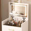 Meuble-lavabo 3 en 1 avec miroir ouvert, petit ensemble de coiffeuse avec bureau en verre visible, coiffeuse compacte avec 3 tiroirs, coiffeuse pour chambre à coucher