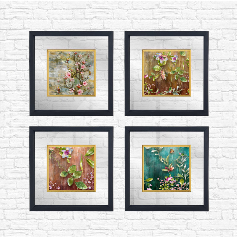 Anonymous - 4 Piece Single Picture Frame Painting Set on Glass