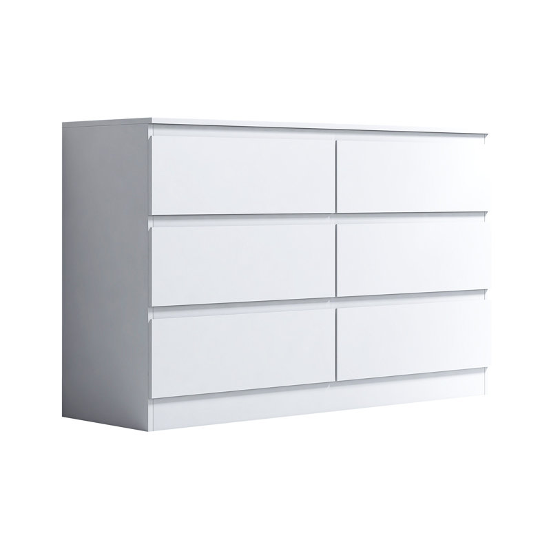 FWStyle Stipes 6 Drawer Wide 3+3 Chest Of Drawers - Matt Black, White