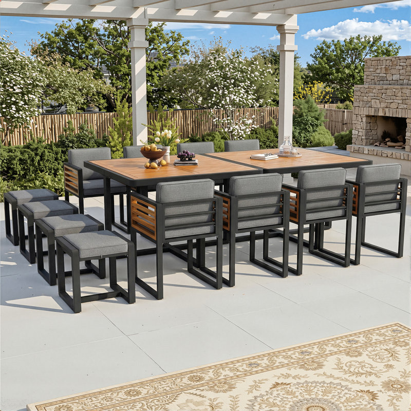 Patio Dining Set with, 14 Pieces: 2 Tables,  12 Chairs