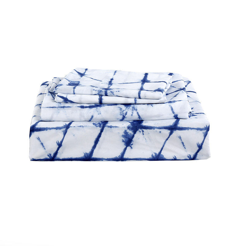 Astolfo Microfiber Geometric Sheet Set, Blue, King