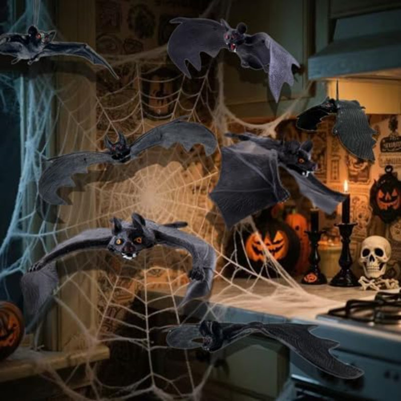 10 pièces d'ornements suspendus d'Halloween décorations de chauves-souris réalistes, décorations de chauves-souris en caoutchouc pour l'extérieur